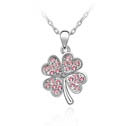 Austrian Crystal Necklace, Tibetan Style, with Austrian Crystal, Four Leaf Clover, platinum plated, bright rosy red, 1.8x2.8cm, Sold Per Approx 15.5 Inch Strand