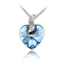 Австрийских кристаллов ожерелья, цинковый сплав, с Австрийский хрусталь, Сердце, покрытый платиной, светло-синий, 1.4x2.0cm, Продан через Приблизительно 17-20 дюймовый Strand