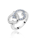 Zink Alloy Finger Ring, med Österrikiska Crystal, Hjärta, platinerade, ljusblå, 1.3cm, Storlek:6.5-9.5, Säljs av PC