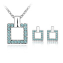 Conjuntos de jóias austríaco, Brincos & colar, liga de zinco, with Cristal austríaco, Retângulo, platinado, azul mar, 1.1x1.4cm, 1.5x2.1cm, comprimento Aprox 17-20 inchaltura, vendido por Defina