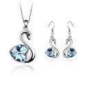 Earring & necklace Zinc Alloy with CRYSTALLIZED™ Swan platinum plated light blue  Length Approx 17-20 Inch Sold By Set