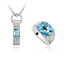 finger ring & necklace, Tibetan Style, with CRYSTALLIZED™, platinum plated, with rhinestone, sea blue,  0.9cm, 1.8x4.8cm, US Ring Size:7, Length:Approx 17-20 Inch, Sold By Set