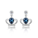 Boucles d'oreilles en cristal autrichien, alliage de zinc, avec Cristal autrichien, couronne, Plaqué de platine, bleue-noir, 1.6x2.1cm, Vendu par paire