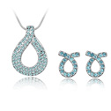 Österrikiska set smycken, örhänge & halsband, Zink Alloy, med Österrikiska Crystal, platinerade, havsblå, 1.4x1.7cm ,2.2x3.1cm, Längd Ca 17-20 inch, Säljs av Ställ