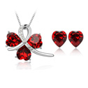 Österrikiska set smycken, örhänge & halsband, Zink Alloy, med Österrikiska Crystal, Hjärta, platinerade, röd, 0.8x0.9cm, 2.7x2.0cm, Längd Ca 17-20 inch, Säljs av Ställ