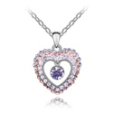 Австрийских кристаллов ожерелья, цинковый сплав, Сердце, плакированный настоящим золотом, с Австралией горный хрусталь, фиолетовый, 2.3x3cm, Продан через Приблизительно 15-20 дюймовый Strand