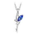 Swarovski Kristall Halsketten, mit Zinklegierung, Fee, platiniert, mit Strass, tiefblau, 1.8x3.8cm, verkauft per ca. 17-20 ZollInch Strang