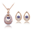 earring & necklace, CRYSTALLIZED™, with Tibetan Style, Teardrop, real rose gold plated, Tanzanite, 1.7x3.2cm, 1.4x2.0cm, Length:Approx 17-20 Inch, Sold By Set