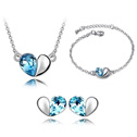 bracelet & earring & necklace, Tibetan Style, with CRYSTALLIZED™, with 3cm extender chain, Heart, platinum plated, sea blue, 1.9cm, 1.1x0.8cm, 1.8x1.0cm, Length:Approx 6.5 Inch, Approx 17-20 Inch, Sold By Set