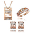 Austrian Crystal Jewelry Sets, finger ring & earring & necklace, Tibetan Style, with Austrian Crystal, real rose gold plated, 1.5x2.5cm, 0.75cm, 1.2x1.8cm, US Ring Size:6-9, Length:Approx 17-20 Inch, Sold By Set