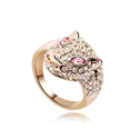 Austrian Crystal Finger Ring Zinc Alloy with Austrian Crystal Leopard real rose gold plated fuchsia pink 1.7cm US Ring Sold By PC