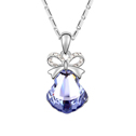 CRYSTALLIZED™ Element Crystal Necklace, with Tibetan Style, Bowknot, platinum plated, Tanzanite, 1.4x2.8cm, Sold Per Approx 15-18 Inch Strand