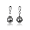 Boucle d'oreille de perle de cristal CRYSTALLIZED™, Perle de CRYSTALLIZED™, avec alliage de zinc, Rond, Plaqué de platine, gris foncé, 1x2.6cm, Vendu par paire