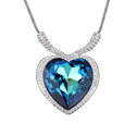 Collar de Elemento de Cristal Swarovski, con aleación de zinc, Corazón, chapado en platina real, Cristal de Bermudas azul, 3.5x4.5cm, Vendido para aproximado 14-22 Inch Sarta
