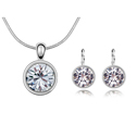 earring & necklace, CRYSTALLIZED™, with Tibetan Style, Flat Round, platinum plated, Crystal, 1.3x2.2cm, 1.5x2.2cm, Length:Approx 17-20 Inch, Sold By Set