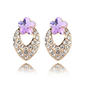 CRYSTALLIZED™ Element Crystal Earring, with Tibetan Style, Horse Eye, real gold plated, Violet, 0.9x1.4cm, Sold By Pair