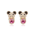 CRYSTALLIZED™ Element Crystal Earring, with Tibetan Style, Bear, real gold plated, Rose, 1.3x1.8cm, Sold By Pair