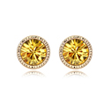 Austrian Crystal Earring with Zinc Alloy Flat Round real gold plated golden yellow 0.8cm Sold By Pair