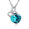 Элемента Кристалл АА класса Crystal ожерелье, сваровский, с цинковый сплав, с 5cm наполнитель цепи, Бантик, покрытый платиной, аквамарин, 1.3x2.0cm, Продан через Приблизительно 15.5 дюймовый Strand