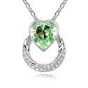 Rakouské Křišťálové náhrdelník, Zinek, s Rakouský Crystal, s 5cm extender řetězce, Srdce, platina á, olivový, 1.7x2.0cm, Prodáno za Cca 15.5 inch Strand