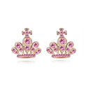 CRYSTALLIZED™ Element Crystal Earring, with Tibetan Style, Crown, real gold plated, Light Rose, 1.7cm, Sold By Pair