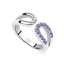Austrijos Crystal Finger Ring, Cinko lydinys, su Austrijos Crystal, paplatinuota, purpurinis, 1.7cm, Dydis:7.5, Pardavė PC