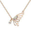 Crystal Zinc Alloy halskæde, Krystal, med Zinc Alloy, med 5cm extender kæde, Butterfly, ægte forgyldt, flerfarvet, 2.1x2.3cm, Solgt Per Ca. 15.5 inch Strand
