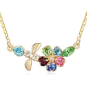 Элемента Сваровски Crystal ожерелье, сваровский, с цинковый сплав, с 5cm наполнитель цепи, Форма цветка, плакированный настоящим золотом, разноцветный, 3.7x1.4cm, Продан через Приблизительно 15.5 дюймовый Strand