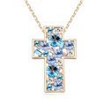 CRYSTALLIZED™, with Tibetan Style, with 5cm extender chain, Cross, real gold plated, ocean blue, 3.7x5.5cm, Sold Per Approx 31.5 Inch Strand