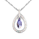 Элемента Сваровски Crystal ожерелье, сваровский, с цинковый сплав, с 5cm наполнитель цепи, Каплевидная форма, покрытый платиной, танзанит, 1.9x3cm, Продан через Приблизительно 15.5 дюймовый Strand