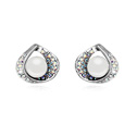 CRYSTALLIZED™ Crystal Pearl Stud Earring, met Zinc Alloy, Traan, geplatineerd, wit, 1.5x1.7cm, Verkocht door pair