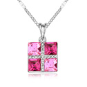 Swarovski Kristall Halsketten, mit Zinklegierung, mit Verlängerungskettchen von 5cm, Quadrat, platiniert, Rosa, 1.5x2.5cm, verkauft per ca. 15.5 ZollInch Strang