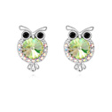CRYSTALLIZED™ Element Crystal Earring, with Tibetan Style, Owl, platinum plated, Crystal Luminous Green, 1.8x1.2cm, Sold By Pair