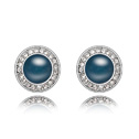 Boucle d'oreille de perle de cristal CRYSTALLIZED™, Perle de CRYSTALLIZED™, avec alliage de zinc, dôme, Plaqué de platine, avec strass, couleur bleu foncé, 1.2x1.2cm, Vendu par paire