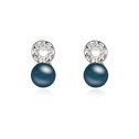 Kolczyki CRYSTALLIZED™ Crystal Pearl, Perła kryształ CRYSTALLIZED™, ze Stop cynku, Koło, Platerowane platyną, ciemnoniebieski, 0.8x1.6cm, sprzedane przez para
