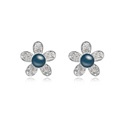 Boucle d'oreille de perle de cristal CRYSTALLIZED™, Perle de CRYSTALLIZED™, avec alliage de zinc, fleur, Plaqué de platine, avec strass, couleur bleu foncé, 2.0x2.0cm, Vendu par paire