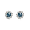 CRYSTALLIZED™ Crystal Pearl with Zinc Alloy Flower platinum plated dark blue Sold By Pair