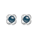 Boucle d'oreille de perle de cristal CRYSTALLIZED™, alliage de zinc, avec Perle de CRYSTALLIZED™, fleur, Plaqué de platine, couleur bleu foncé, protéger l'environnement, sans nickel, plomb et cadmium, 1.3x1.3cm, Vendu par paire