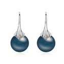 Boucle d'oreille de perle de cristal CRYSTALLIZED™, alliage de zinc, avec Perle de CRYSTALLIZED™, Rond, Plaqué de platine, avec les strass autrichiens, couleur bleu foncé, protéger l'environnement, sans nickel, plomb et cadmium, 1.2x2.7cm, Vendu par paire
