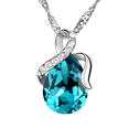 Swarovski Kristall Halsketten, mit Zinklegierung, mit Verlängerungskettchen von 5cm, Tropfen, platiniert, mit Strass, pfauenblau, 2.5x1.7cm, verkauft per ca. 15.5 ZollInch Strang