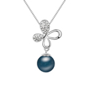 Collier de perles de cristal de CRYSTALLIZED™, alliage de zinc, avec Perle de CRYSTALLIZED™, avec 5cm chaînes de rallonge, papillon, Plaqué de platine, avec strass, couleur bleu foncé, protéger l'environnement, sans nickel, plomb et cadmium, 1.8x3.1cm, Vendu par Environ 15.5 pouce brin