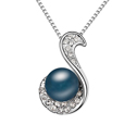 Collar de perlas de cristal de Swarovski, aleación de zinc, con Perlas de cristal de Swarovski, con 5cm extender cadena, Cisne, chapado en platina real, con diamantes de imitación, azul oscuro, libre de níquel, plomo & cadmio, 1.3x2.1cm, Vendido para aproximado 15.5 Inch Sarta