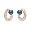 Boucle d'oreille de perle de cristal CRYSTALLIZED™, Perle de CRYSTALLIZED™, avec alliage de zinc, Plaqué d'or, couleur bleu foncé, 1.5x2.2cm, Vendu par paire