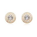 CRYSTALLIZED™ Element Crystal Earring with Zinc Alloy Flat Round real gold plated Crystal 1.4cm Sold By Pair