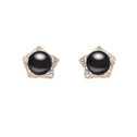 CRYSTALLIZED™ Crystal Pearl, with Tibetan Style, Star, real gold plated, black, 1.3x1.3cm, Sold By Pair