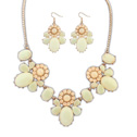 Earring & necklace Zinc Alloy with Resin Round real gold plated beige  Length Approx 20 Inch Sold By Set