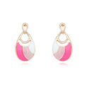 Tibetan Style Drop Earring, Teardrop, real gold plated, with Austria rhinestone & enamel, pink, 2.0x3.6cm, Sold By Pair