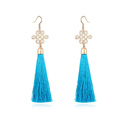 Fashion Fringe Earrings, Tibetan Style, with Austrian Crystal & Nylon Cord, Chinese Knot, real gold plated, sea blue, 2.2x10.4cm, Sold By Pair