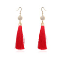 Fashion Fringe Earrings, Tibetan Style, with Austrian Crystal & Nylon Cord, real gold plated, red, 1.2x9.8cm, Sold By Pair