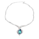Collar de Elemento de Cristal Swarovski, con aleación de zinc, con 5cm extender cadena, Gota, chapado en platina real, Cristal de Bermudas azul, 2.8x7.0cm, Vendido para aproximado 15.5 Inch Sarta